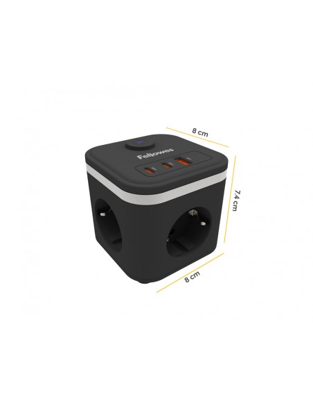 Regleta fellowes cubo multienchufes 3 tomas corriente + 2xusb c + a usb a color negro
