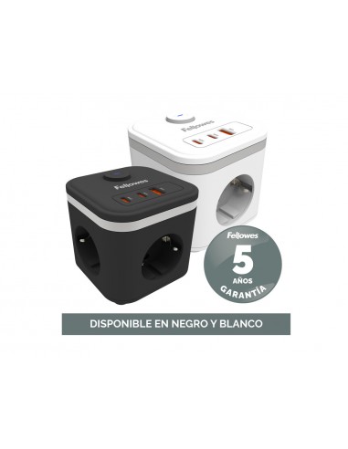 Regleta fellowes cubo multienchufes 3 tomas corriente + 2xusb c + a usb a color negro