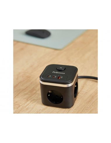 Regleta fellowes cubo multienchufes 3 tomas corriente + 2xusb c + a usb a color negro