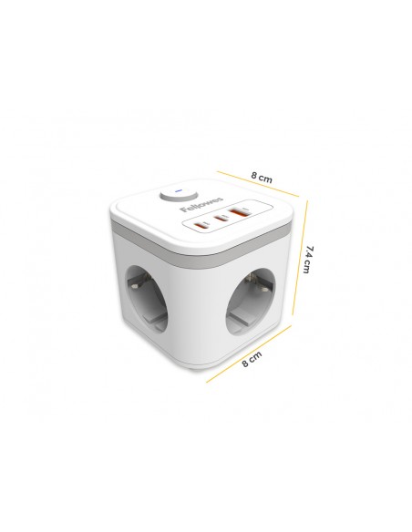 Regleta fellowes cubo multienchufes 3 tomas corriente + 2xusb c + a usb a color blanco Regleta fellowes cubo multienchufes 3 tomas corriente + 2xusb c + a usb a color blanco