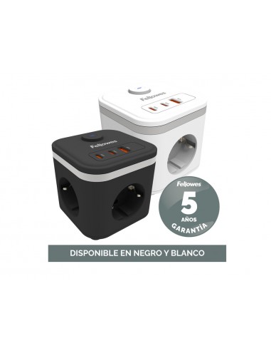 Regleta fellowes cubo multienchufes 3 tomas corriente + 2xusb c + a usb a color blanco