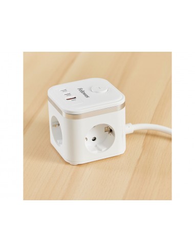 Regleta fellowes cubo multienchufes 3 tomas corriente + 2xusb c + a usb a color blanco
