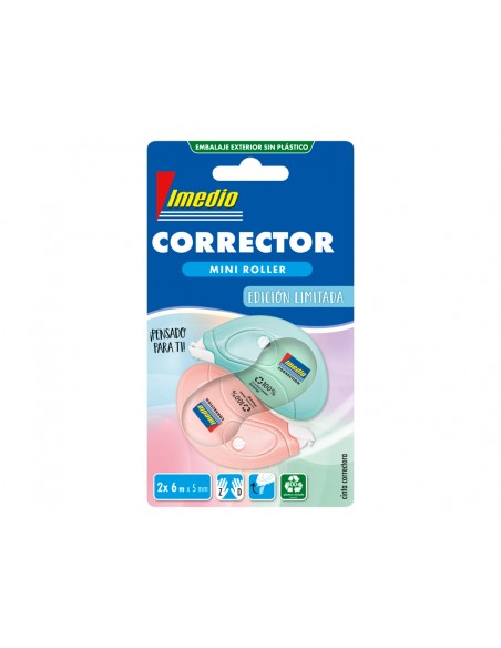Corrector imedio cinta mini 5 mm x 6 mt pastel blister de 2 unidades