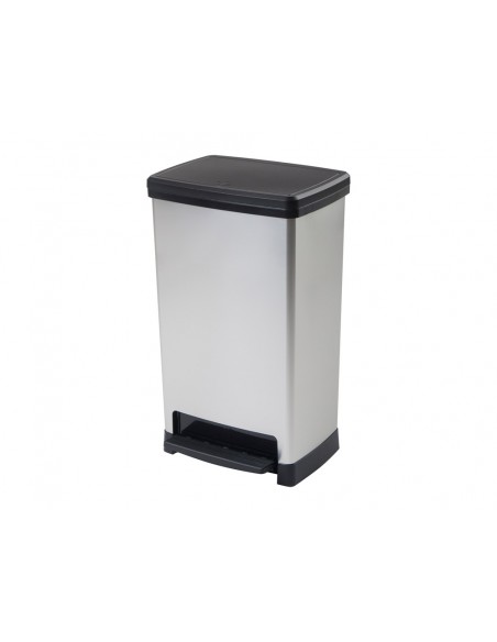 Contenedor plastico cep elite con tapa y pedal dos compartimentos 50 l color plata 390x288x654 mm