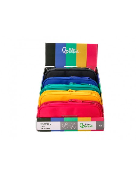 Estuche portatodo liderpapel color pop 2 cremalleras compartimento extensible 230x60 mm