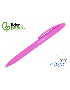 Boligrafo liderpapel punta 1 mm retractil con clip acabado soft touch tinta azul cuerpo rosa