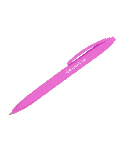Boligrafo liderpapel punta 1 mm retractil con clip acabado soft touch tinta azul cuerpo rosa