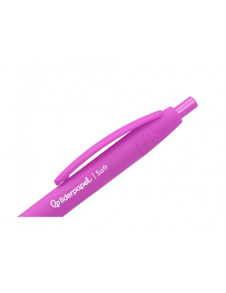 Boligrafo liderpapel punta 1 mm retractil con clip acabado soft touch tinta azul cuerpo rosa Boligrafo liderpapel punta 1 mm retractil con clip acabado soft touch tinta azul cuerpo rosa