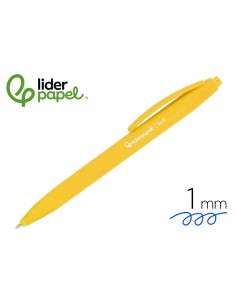 Boligrafo liderpapel punta 1 mm retractil con clip acabado soft touch tinta azul cuerpo amarillo