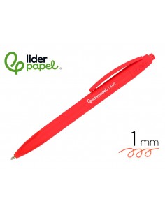 Boligrafo liderpapel punta 1 mm retractil con clip acabado soft touch tinta roja cuerpo rojo