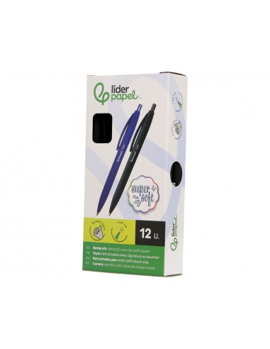 Boligrafo liderpapel punta 1 mm retractil con clip acabado soft touch tinta negra cuerponegro