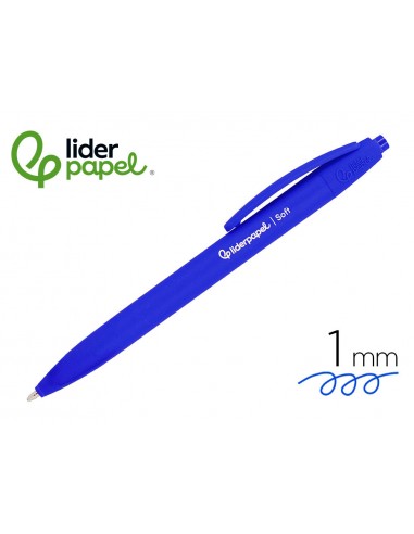 Boligrafo liderpapel punta 1 mm retractil con clip acabado soft touch tinta azul cuerpo azul