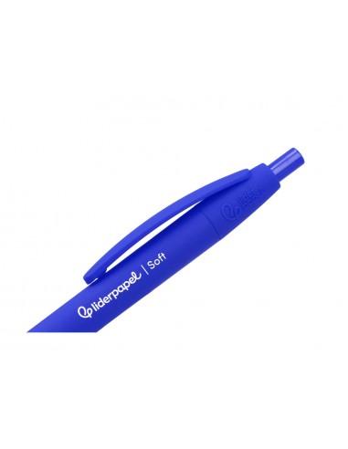 Boligrafo liderpapel punta 1 mm retractil con clip acabado soft touch tinta azul cuerpo azul