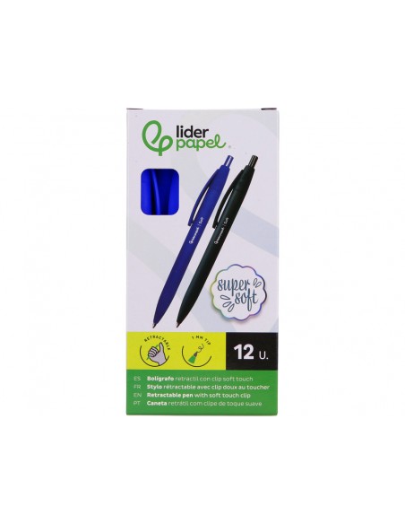 Boligrafo liderpapel punta 1 mm retractil con clip acabado soft touch tinta azul cuerpo azul Boligrafo liderpapel punta 1 mm retractil con clip acabado soft touch tinta azul cuerpo azul