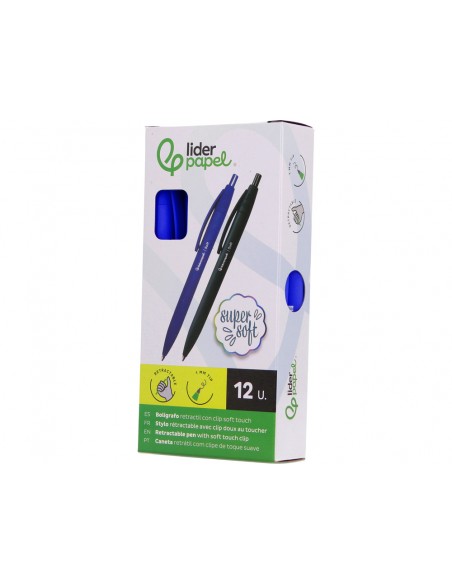 Boligrafo liderpapel punta 1 mm retractil con clip acabado soft touch tinta azul cuerpo azul Boligrafo liderpapel punta 1 mm retractil con clip acabado soft touch tinta azul cuerpo azul