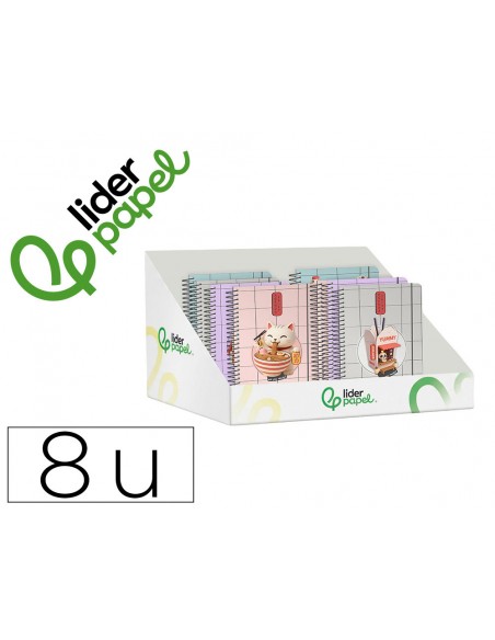 Agenda escolar liderpapel 26-27 espiral oriental diseños surtidos bilingüe 80 g papel fsc expositor 8 unidades