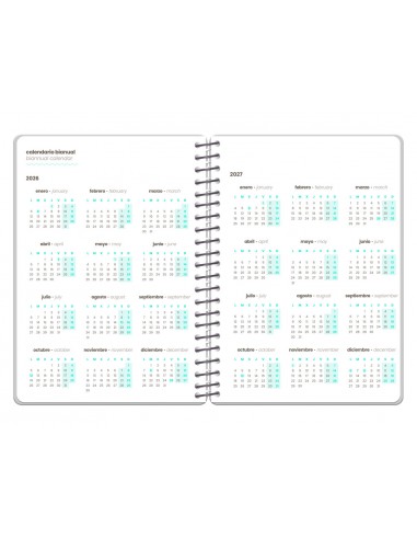 Agenda escolar liderpapel 26-27 espiral oriental semana vista a6+ bilingue 80g papel fsc fideos