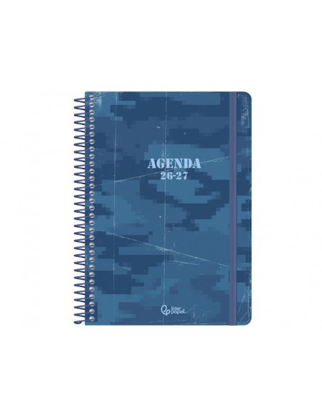 Agenda escolar liderpapel 26-27 espiral military diseñossurtidos bilingüe 80g papel fsc expositor 12 unidades