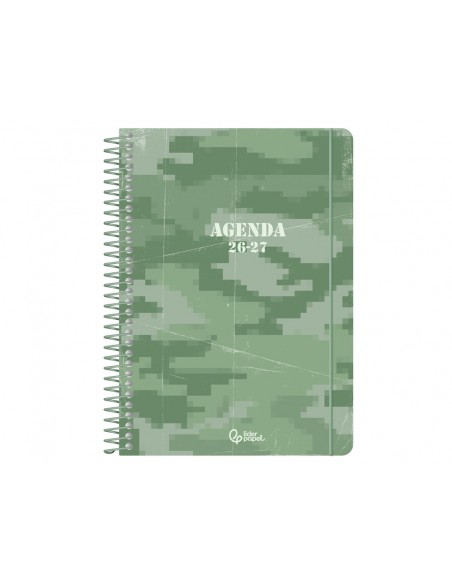 Agenda escolar liderpapel 26-27 espiral military diseñossurtidos bilingüe 80g papel fsc expositor 12 unidades