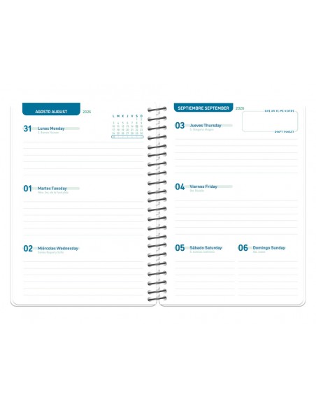 Agenda escolar liderpapel 26-27 espiral personalizable semana vista a5 bilingue 70g papel fsc