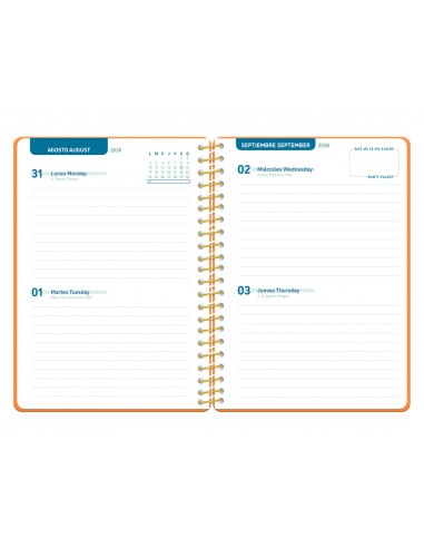 Agenda escolar liderpapel 26-27 espiral classic 2 dias pagina a5 bilingue 70g papel fsc color4