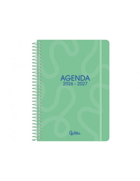Agenda escolar liderpapel 26-27 espiral classic dia pagina a5 bilingue 70g papel fsc verde