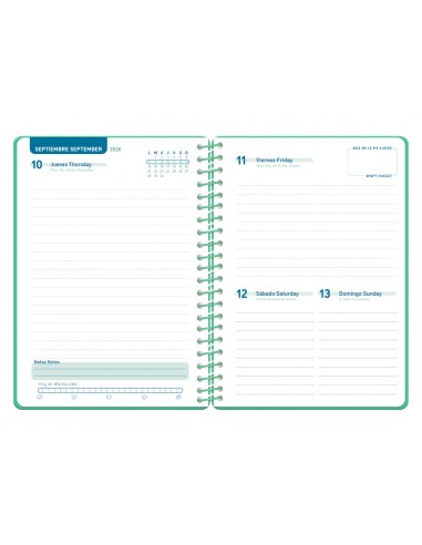 Agenda escolar liderpapel 26-27 espiral classic dia pagina a5 bilingue 70g papel fsc verde