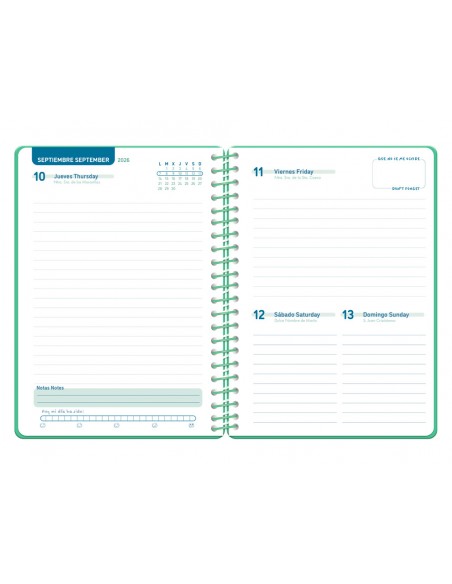 Agenda escolar liderpapel 26-27 espiral classic dia pagina a5 bilingue 70g papel fsc verde