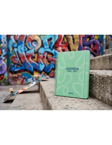 Agenda escolar liderpapel 26-27 espiral classic dia pagina a5 bilingue 70g papel fsc verde