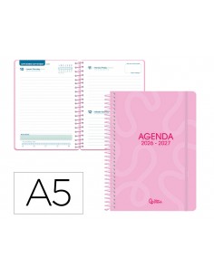 Agenda escolar liderpapel 26-27 espiral classic dia pagina a5 bilingue 70g papel fsc rosa