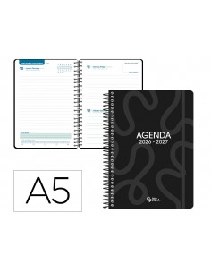 Agenda escolar liderpapel 26-27 espiral classic dia pagina a5 bilingue 70g papel fsc negro