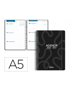 Agenda escolar liderpapel 26-27 espiral classic semana vista a5 bilingue 70g papel fsc negro