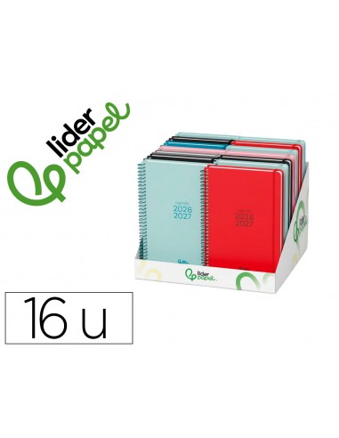 Agenda escolar liderpapel 26-27 espiral basic diseños surtidos bilingüe 70g papel fsc expositor 16 unidades