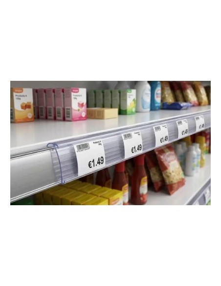 Soporte portaprecios q-connect reutilizable para estanteria etiqueta 40x1000 mm transparente