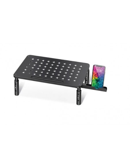 Soporte q-connect para monitor metalico regulable en altura con soporte para movil 371x235x145 mm