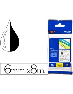 Cinta brother tze-211 blanco-negro 6mm longitud 8 m