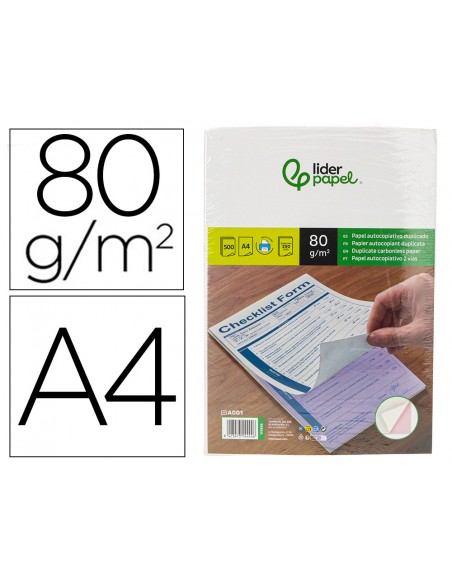 Papel autocopiativo liderpapel a4 prealzado duplicado blanco y rosa 80 g 500 hojas (250 juegos)