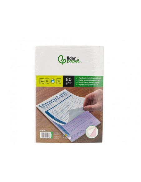 Papel autocopiativo liderpapel a4 prealzado duplicado blanco y rosa 80 g 500 hojas (250 juegos)
