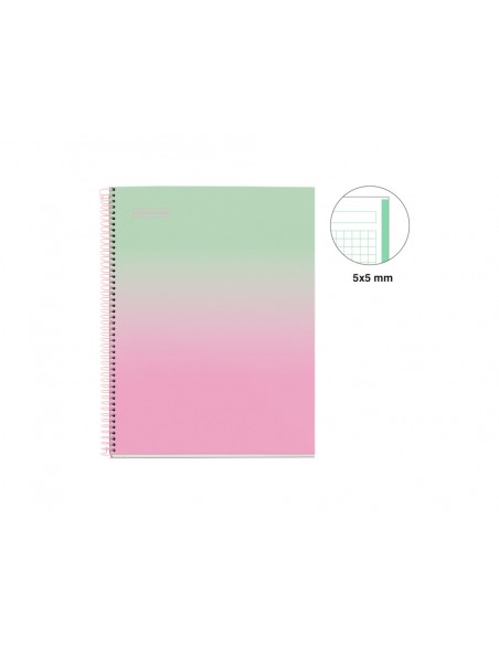 Cuaderno espiral miquelrius din a4 80 hojas cuadro 5 mm 90 gr gradient rosa verde menta Cuaderno espiral miquelrius din a4 80 hojas cuadro 5 mm 90 gr gradient rosa verde menta