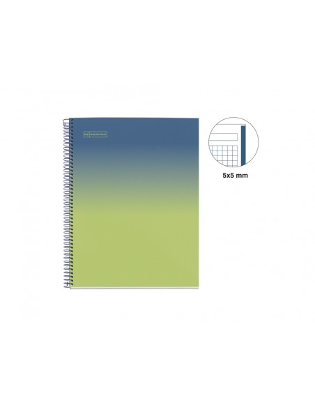 Cuaderno espiral miquelrius din a4 80 hojas cuadro 5 mm 90 gr gradient azul/limon Cuaderno espiral miquelrius din a4 80 hojas cuadro 5 mm 90 gr gradient azul/limon