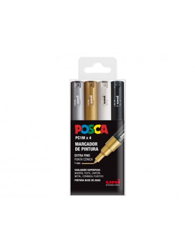 Rotulador uni posca pc-1m/4c marcador de pintura punta extrafina 1 mm estuche gswb de 4 unidades surtidas